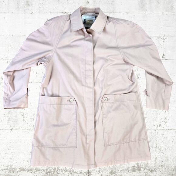 70s Vintage Pink Utility USA Union Made Button London Fog Trench Coat Size 12P - Picture 1 of 10